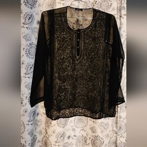 Daisy Fuentes Black Sheer Lace Blouse
